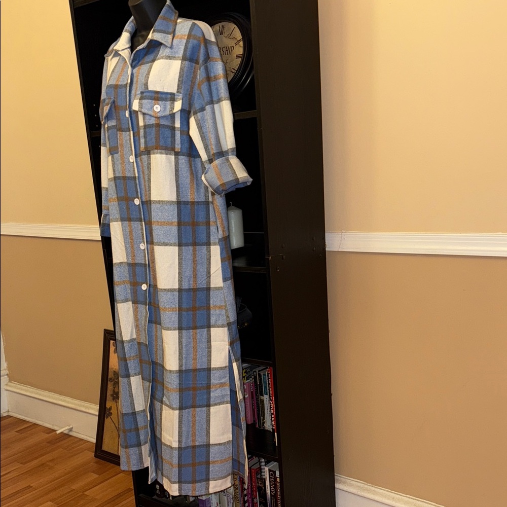 Blue Plaid Long Sleeve Dress